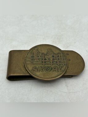 Vtg SKOAL MONEY CLIP Brass Tobacco Dip Chew Cowboys Ranch Advertising 2”